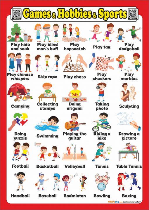  İngilizce Oyunlar, Hobiler, Sporlar, Games, Hobbies, Sports, Poster